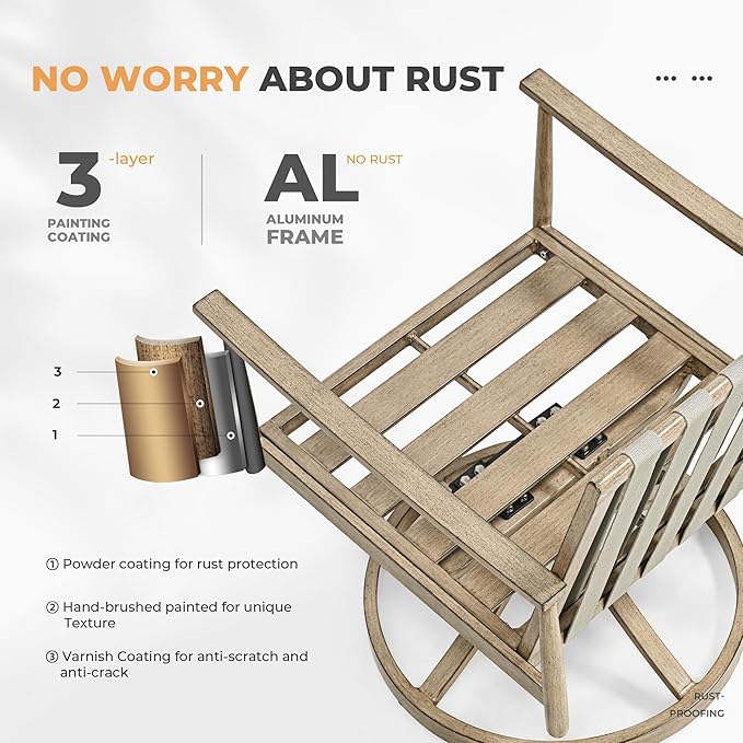 HAPPATIO 9-Piece Patio Dining Set for 8, Aluminum Outdoor Dining Set with Cushions, 8 Swivel Dining Chairs, 1 Large Rectangular Table with Umbrella Hole for Lawn, Porch, Backyard, Brown