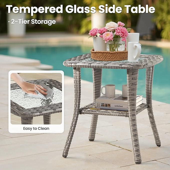 ovios 6 Pieces Patio Furniture Set, Outdoor Wicker Sofa Couch with Swivel Chairs Ottomans Comfy Cushions, All Weather High Back Modern Conversation Sets, Grey Rattan, Grey