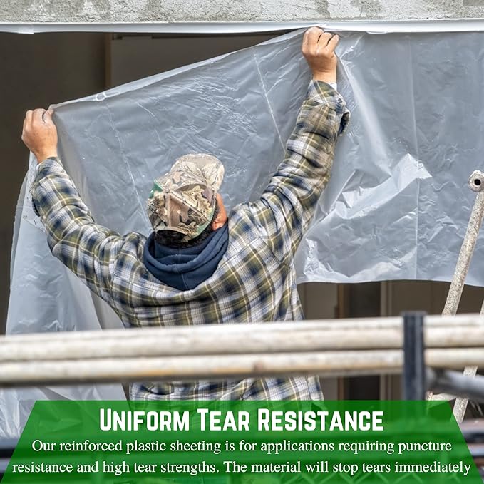 Farm Plastic Supply - Dura Skrim String Reinforced Clear Plastic Sheeting - 6 Mil - (20' x 300') - Reinforced Poly Film Tear Resistant, Weatherproof, Vapor Barrier Polyethylene Roll for Construction