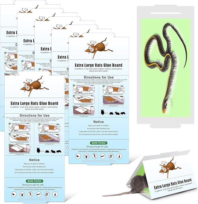 Qualirey 8 Pack Sticky Mouse Traps 8 x 14 Large Sticky Rat & Mouse Glue Boards for Inside Outside, Pre Scented Non Toxic Adhesive Traps with Enhanced Stickiness for Rat Mice Snake, Pet Safe