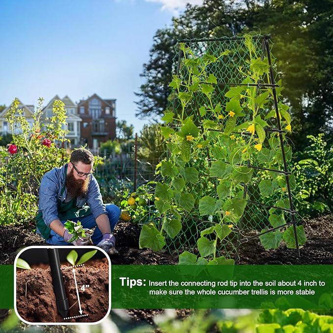 Garden Trellis for Climbing Plants, A-Shape Garden Plant Support Frame for Raised Bed Vegetables, Provides Support for Beans, Tomatoes and Cucumber, Black