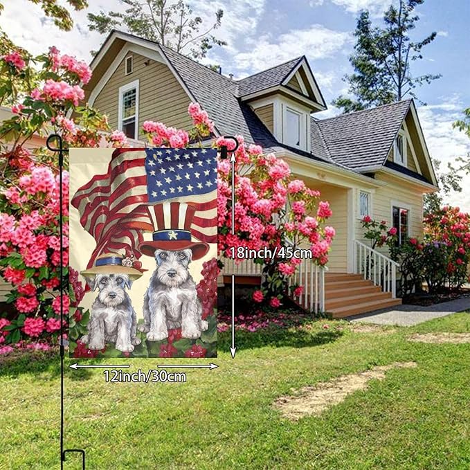 Schnauzer Independence Day Patriotic American Dog Garden Flag Welcome Party Outdoor Outside Decorations Picks Home House Garden Yard Decor 12x18 Inch