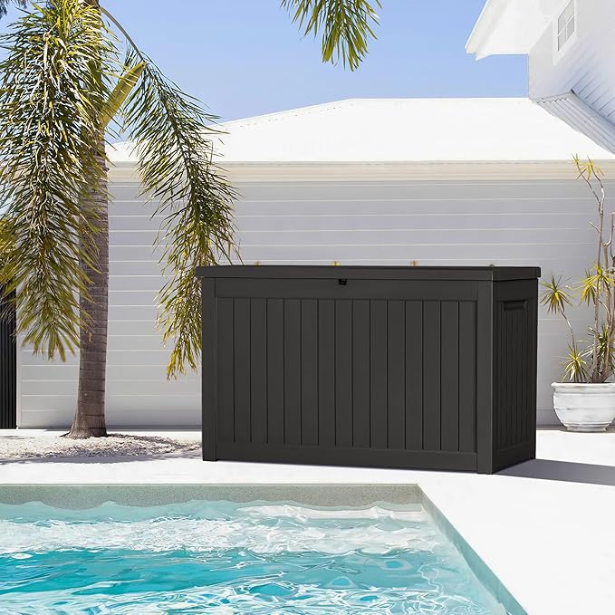 Devoko XXL 230 Gallon Resin Large Deck Box Waterproof Outdoor Storage Box Loackable for Patio Furniture Cushions and Garden Tools(230 Gallon, Black)