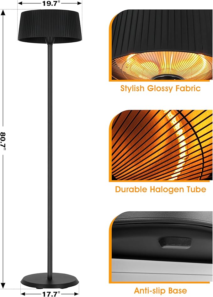 Electric Infrared Patio Heater, Indoor & Outdoor 1500W Electric Freestanding Heater with IP55 Waterproof, Tip-Over Protection, Quiet Operation, Perfect for Garden, Balcony, Garage, Backyard