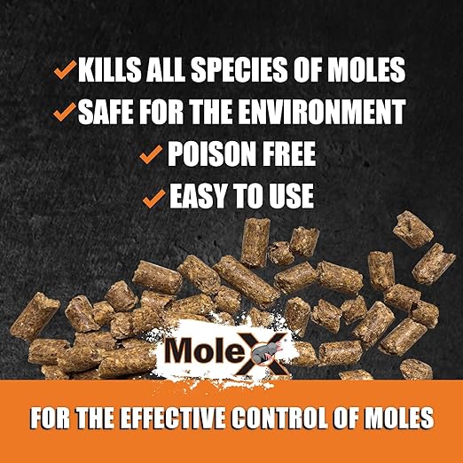 MoleX Professional Mole Control Eliminator, 50 Pound Bag, Safe Around People, Pets and Wildlife, Approved for Broadcast Use