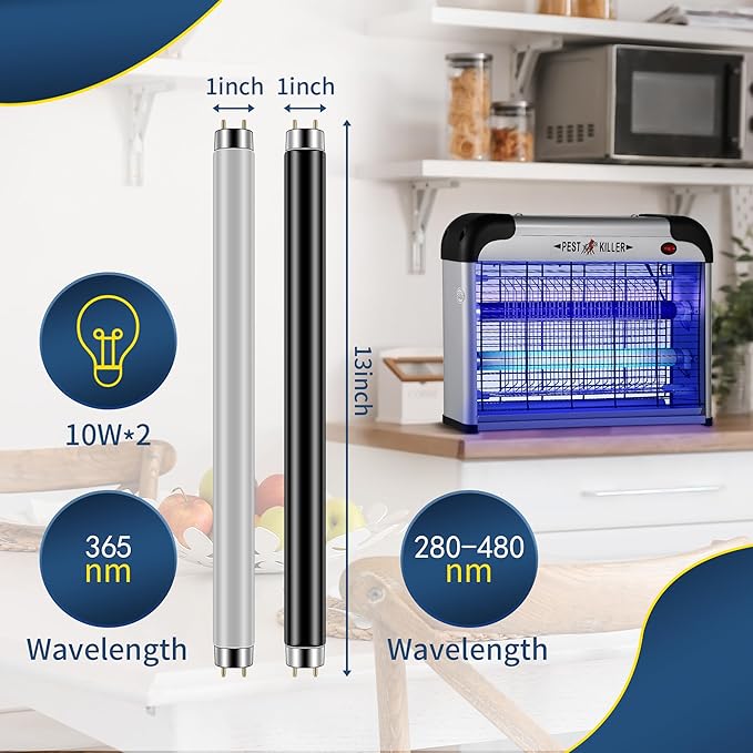 Qualirey T8 Bug Zapper Replacement Bulbs, 10W Bug Zapper Light Bulb for 20W Electronic Bug Zapper, Effectively Attracts Most Flying Bugs 13 Inch Mosquito Light Bulb for Indoor Outdoor (4 Pack)