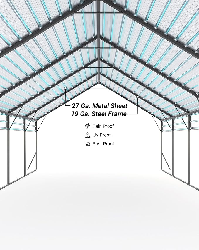 20'x25'x13' Metal Carport for 2 Cars, Extra Tall Car Port, Reinforced Frame and Roof for All-Weather, for Bass Boats, Full-Sized Pickup Trucks, and Tractors, N.W. 980 Lbs