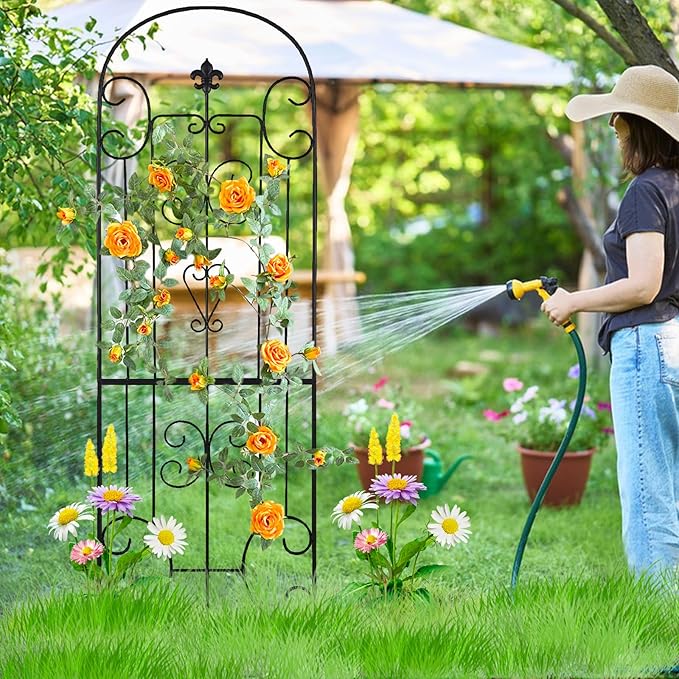 Black Metal Garden Trellis - 70"X18" Decorative Flower Trellis with Powder Coating for Climbing Plants, Rose, Vegetable Support (4, Pattern-C)