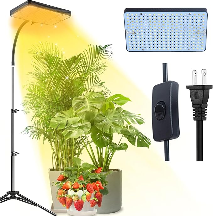 Tall Bonsai Tree Grow Light with Stand, 25 Watt Standing Plant Growing Lamps for Large Houseplants, Adjustable 12"-48" Tripod Stand Grow Light, Daisy Chain Function, On/Off Switch