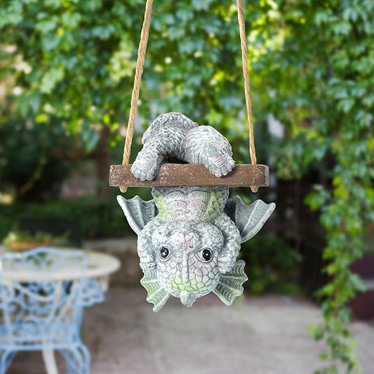 Fantasy Dragon Statue Garden Decor - Gothic Resin Sculpture Cute Mythical Upside Down Dragon Theme Unique Art Decor to Patio Yard Garden Halloween New Year Party Decoration Gifts for Adult