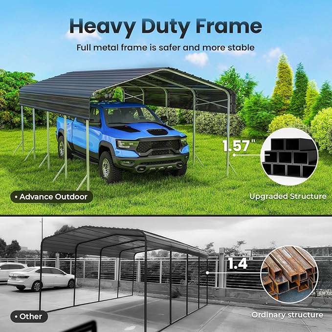 Heavy Duty Metal Carport – Sturdy Structure, All-Weather Protection, Easy Assembly for Cars, Trucks, Boats, Tractors, and Outdoor Storage (Gray, 12X20 FT)