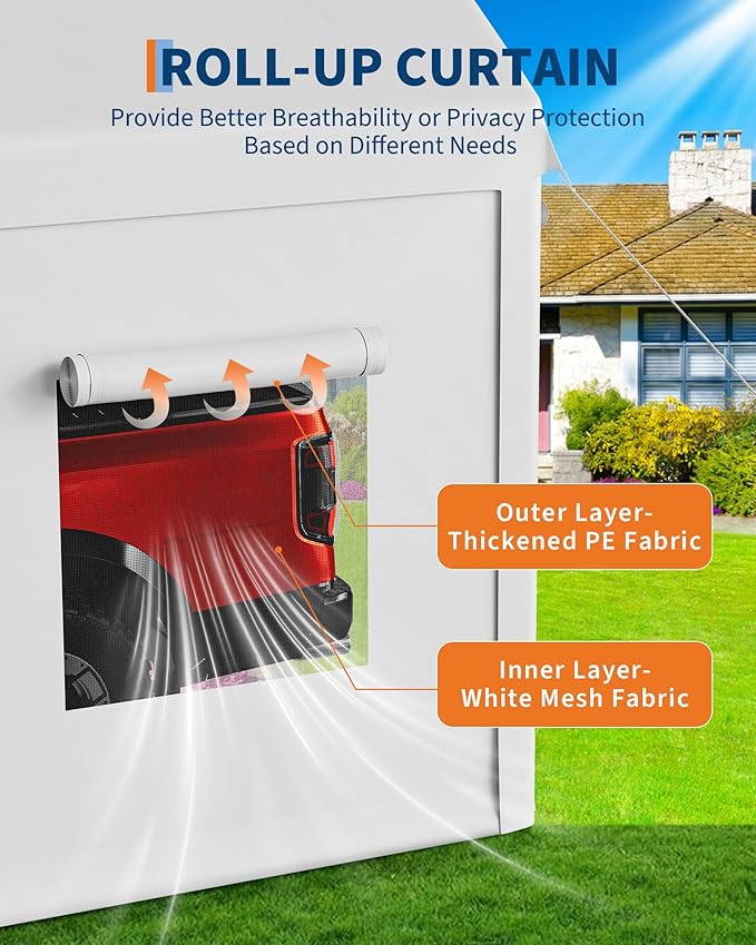 10 X 20FT Heavy Duty Carport, Portable Garage with Roll-Up Windows,Removable Sidewalls & Doors, Outdoor Tent Garage for Car,Truck,Boat