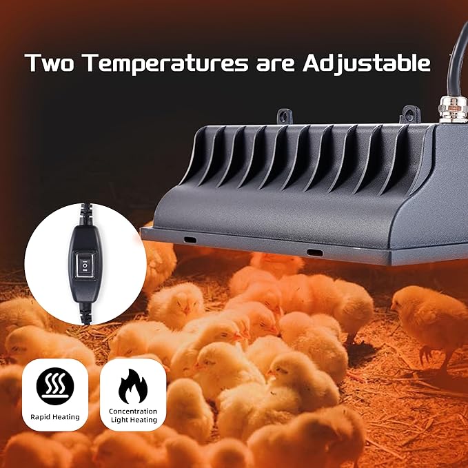 Chicken Coop Heat Lamp 250W Brooder Heating Plate for Chicks Hanging Light Heated Adjustable Temp with Anti-Fall Aluminum Alloy Lamp Shade Suitable for Poultry, Livestock & Small Pets