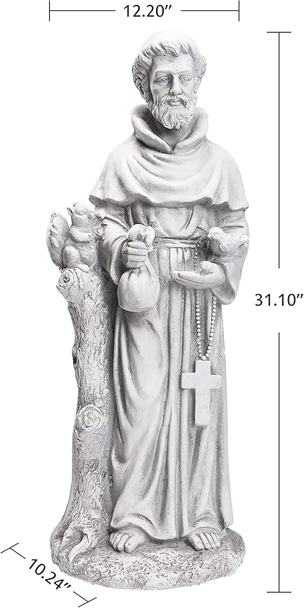 TOETOL St Francis Garden Statues 31 Inch Saint Francis of Assisi Catholic Christian Yard Decor Lawn Garden Patio Outdoor Sculptures Magnesium Oxide Stone Grey Garden Art Decorations