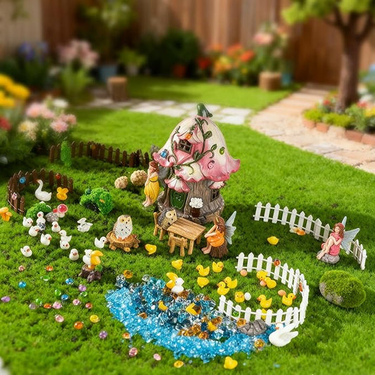 220Pcs Miniatures Fairy Garden Accessories, Mini Fairy Garden Kit, Fairy Figurines House Outdoor Decor Resin