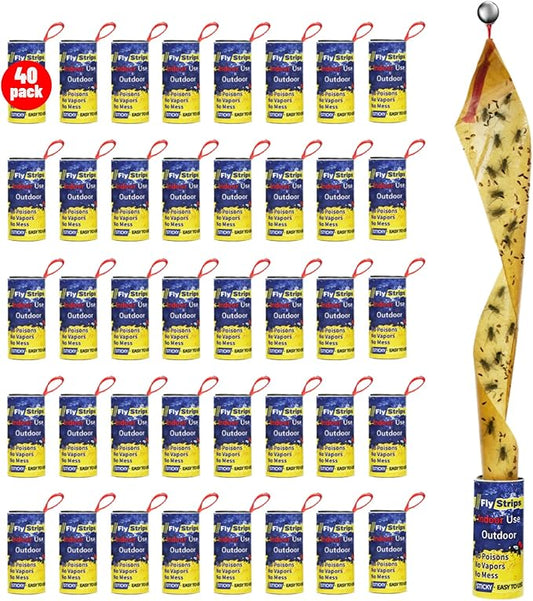 40 Pack Fly Strips Ribbon Sticky Indoor Outdoor Hanging, Fruit Flies Traps Outdoor Paper Indoor, Gnat Tape Catcher for Home