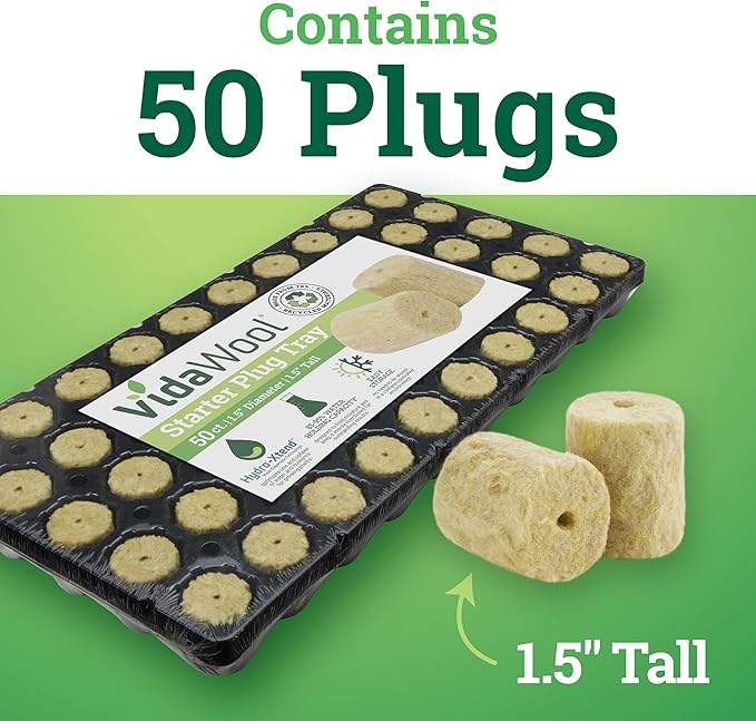 1.5" Seed Starter Plug Tray-Hydroponic Pods-Stone Wool-Rock Wool Cubes for Hydroponics-Plant Starter Plugs-Hydroponics Growing Syste-Garden Supplies for Plant Propagation-50 Count