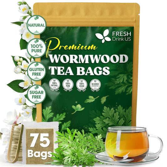FreshDrinkUS, Premium Wormwood Tea - 75 Tea Bags - Handcrafted Herbal Blend, Caffeine-Free – Smooth Taste & Naturally Refreshing.