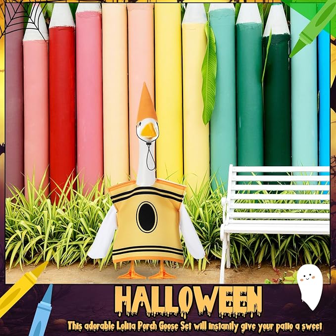 Geyoga Halloween Porch Goose Outfit 23" Classroom Goose Clothes Fall Lawn School Garden Patio Yard Outdoor Decorations(Yellow,Crayon)