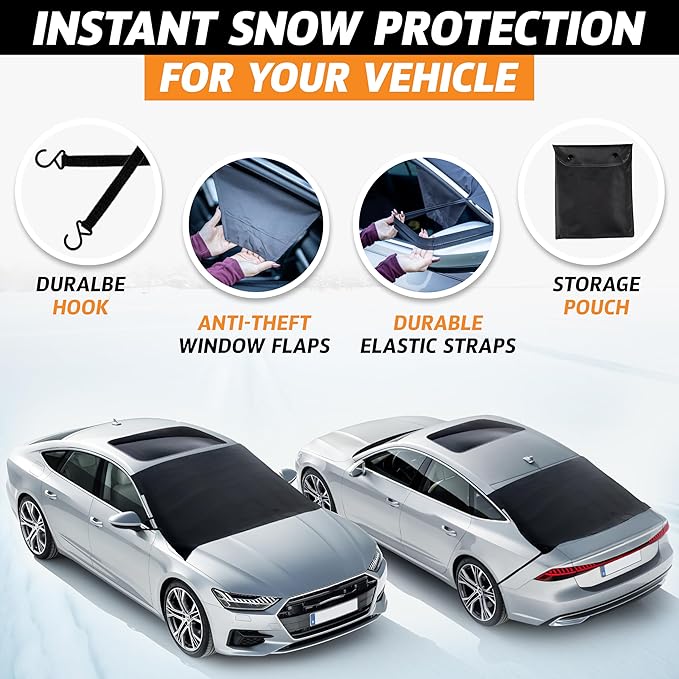 EcoNour Car Windshield Snow Cover Front and Rear Bundle | Upgraded 600D Oxford Fabric | Water, Heat & Sag-Proof Windshield Snow Cover | Back Window Frost Cover Fits Most Sedans, SUVs & Vans | XX-Large