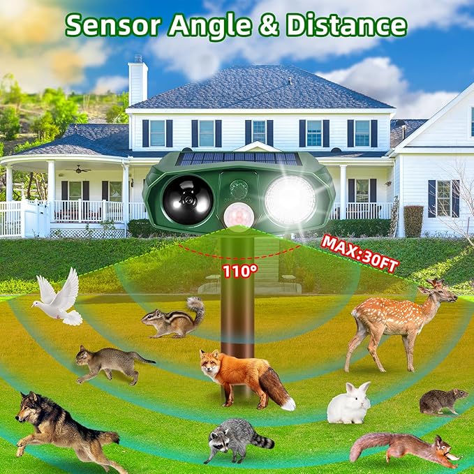 2Pack Ultrasonic Cat Repellent Outdoor Solar Animal Repellent with Motion Detection&Flash Light Animal Deterrent Devices Deer Repellent Devices to Scare Raccoon Rabbit Skunk Repellent for Yard