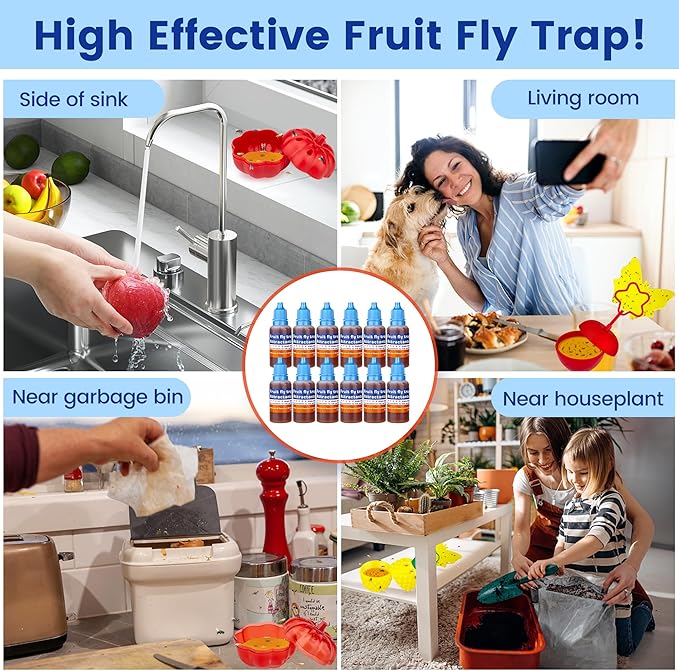 Fruit Fly Trap Refill Liquid, 0.68oz Bottle - Indoor Gnat Killer Lure, Ready-to-Use Attractant for Home Kitchen(12 Pack)