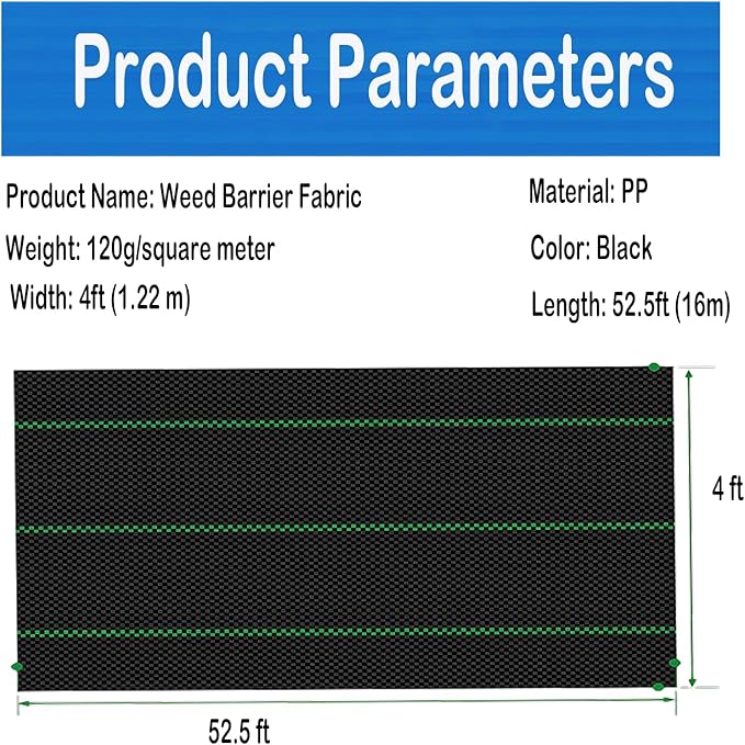 4 FT X 50 FT Weed Barrier Fabric Heavy Duty, 4.23oz Landscape Fabric, with 40pcs U-Shaped Landscape Fabric Staples and Garden Stakes Gaskets, 1 Shears