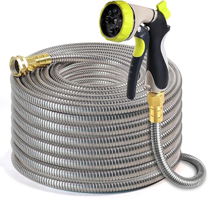 Metal Garden Hose 150 ft – 304 Stainless Steel Water Hose with Nozzle Sprayer, Garden Hoses Flexible, Lightweight, No Kink, Heavy Duty for Outdoor (150 ft)
