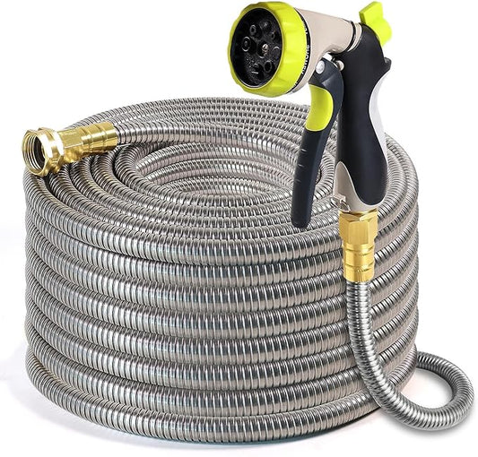 Metal Garden Hose 150 ft – 304 Stainless Steel Water Hose with Nozzle Sprayer, Garden Hoses Flexible, Lightweight, No Kink, Heavy Duty for Outdoor (150 ft)