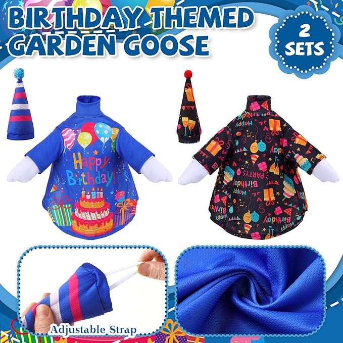 Frienda 2 Set Happy Birthday Porch Goose Outfit Clothes for 23" High Cement or Plastic Goose, Birthday Yard Cement Geese Duck Clothes Costume for Fall Halloween Outdoor Garden Yard Patio Decor