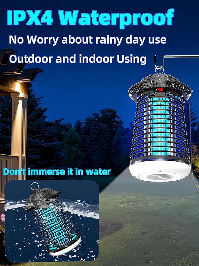 Bug Zapper Outdoor Indoor, 4200V Electric Mosquito Zapper Outdoor with LED Light, Electric Fly Zapper, Fly Traps, ABS Plastic, Plug in Mosquito Killer for Patio, Yard, Garden, Home