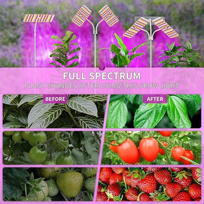 KINGPLUS Grow Lights with Base, Full Spectrum Growing Light for Indoor Plants, 120 LEDs, 4 Dimmable Levels, Timer 4/8/12h, 12-60inches Height Adjustable,18w, Ideal for Desk Small Plants