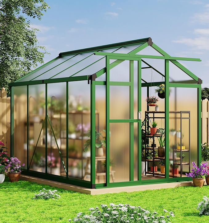 6x8 FT Greenhouse for Outdoors, Large Aluminum Greenhouses with Roof Vent and Quick Setup Structure, Greenhouse Heavy Duty with PC Panels, Walk-in Green Houses for Winter Garden,Backyard,Patio,Lawn