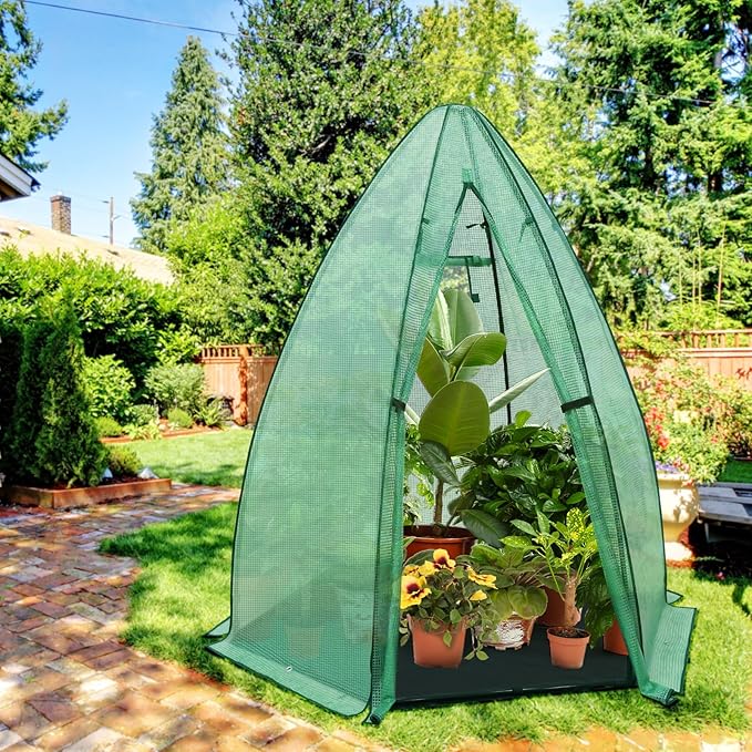 EAGLE PEAK Portable Mini Dome Greenhouse with Zippered Door and Mesh Window, Outdoor Mini Hexagon Greenhouse Kit for Indoor Outdoor Gardening 63"x63"x72", Green PE Cover