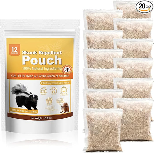 12 Pack Skunk Repellent Outdoor, High-Strengthen Peppermint Skunk Repellent Pouches Humane Drive Away Skunk, Rodent, Squirrel, Mouse, Mole from Yard Garden Lawn, Skunk Deterrent Outdoor