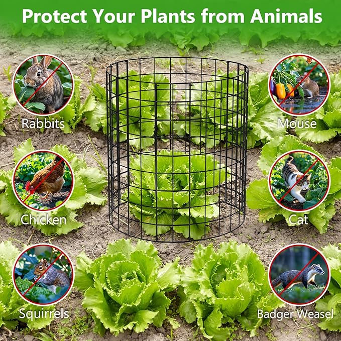 Metal Plant Protector from Animals, 15 Pcs 13'' x 13'' Sturdy Plant Cages with Matching Ground Spikes and Nylon Ties, Keep Animals Out for Plants, Shrubs, Vegetables and Flowers (Black 2)