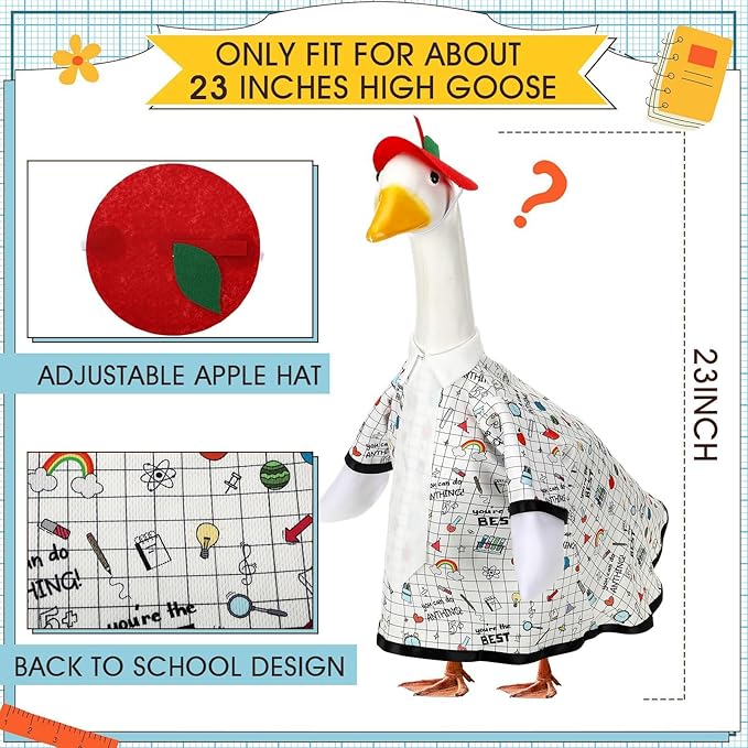AZYM Back to School Porch Goose Outfits,2 Pcs/Set Yard Goose Statue Clothes for 23" Statue Patio Lawn Garden Decoration(Plaid)