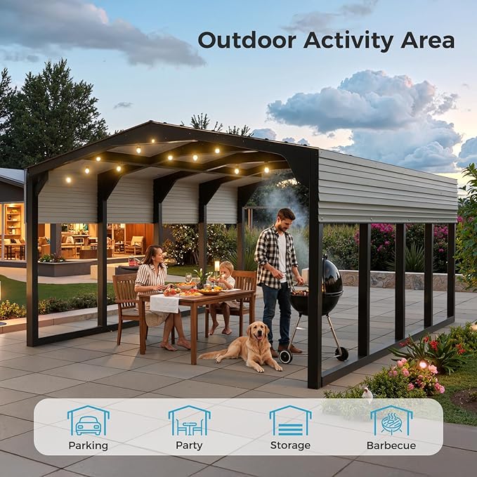 12×20 FT Heavy Duty Carport, Canopy with Galvanized Steel Frame and Roof All Metal Carport Garage, Car Shelter for Trucks, Boats, Tractors