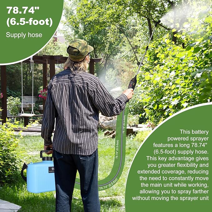 Battery Powered Garden Sprayer 2.4 Gallon Electric Pump Backpack Sprayer with USB Rechargeable Handle, Telescopic Wand, Adjustable Strap and 3 Mist Nozzles for Yard, Lawn, Cleaning 9L