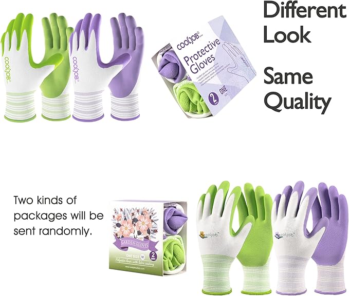 COOLJOB 2 Pairs Gardening Gloves for Women Ladies, Breathable Rubber Coated for Yard Garden, Outdoor Indoor Protective Work, Medium Size, Lavender Purple & Apple Green