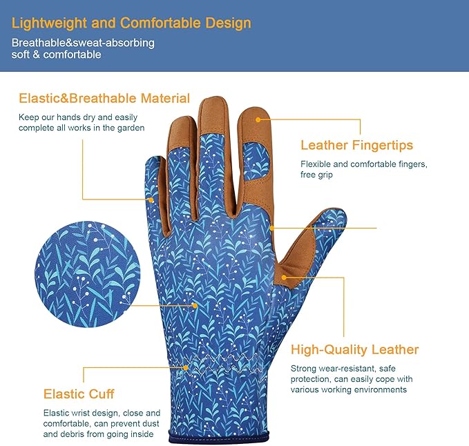 Bamllum Leather Gardening Gloves for Women - Working Gloves for Weeding, Digging, Planting, Raking and Pruning
