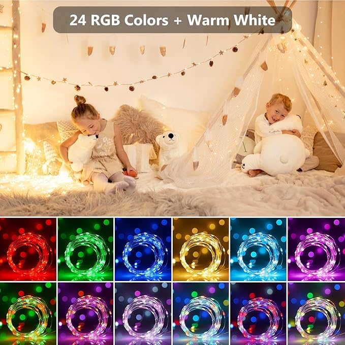 50ft Fairy Lights Plug in, Dimmable 25 Colors 14 Modes RGB+Warm White Color Changing String Lights,150LED Twinkle Lights with Remote, Outdoor String Lights for Room Garden Halloween Christmas Décor