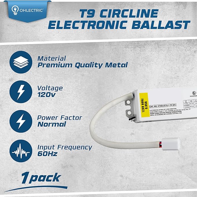 OHLECTRIC Replacement for Keystone KTEB-2C72-1-TP-WS 2 Lamp Circline Electronic Fluorescent Ballast with Normal Light Output, 120V Input with Rapid Start Operation, 0.80 Ballast Factor, UL-Approved