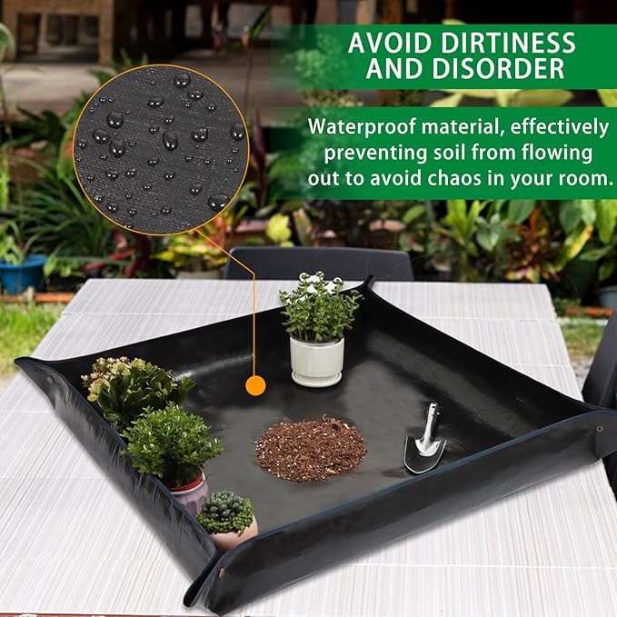 26.8" x 26.8" Plant Repotting Waterproof Transplanting Potting Mat - Portable Indoor Succulent Gardening Watering Square Foldable Garden Mat