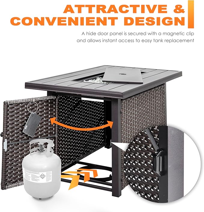 Nuu Garden 43 Inch Propane Fire Pit Table, CSA Certified 50,000 BTU Outdoor Patio Propane Fire Pit Table with 7 lbs Glass Stone and Removable Lid, Aluminum Tabletop, Water-Proof Oxford Cover, Brown