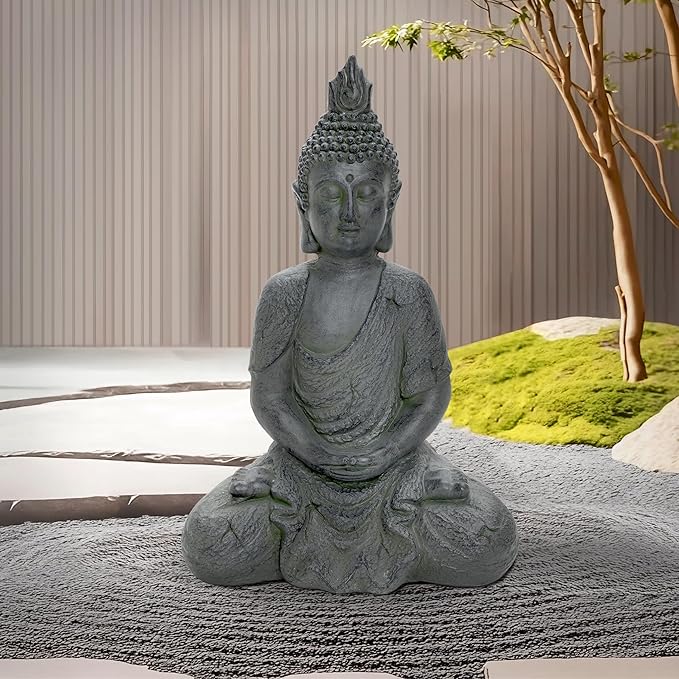 LuxenHome Large Buddha Statue Outdoor and Indoor, 22" Fiber Stone Meditating Buddhas Garden Statues Outdoor, Zen Buddha Garden Sculptures & Statues, Outdoor Statues for Patio, Backyard Deck