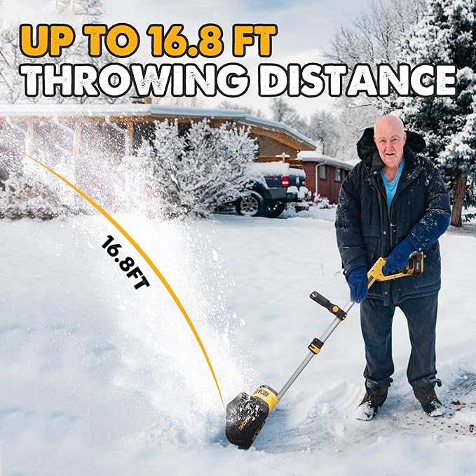 DEVONIC Cordless Snow Shovel,21 Volt 13 Inch 4-Ah Snow Thrower,Snow Blower with Adjustable Front Handle&Telescopic Pole and 2 Batteries.Width 6". Depth,12",16.8FT Throw Distance
