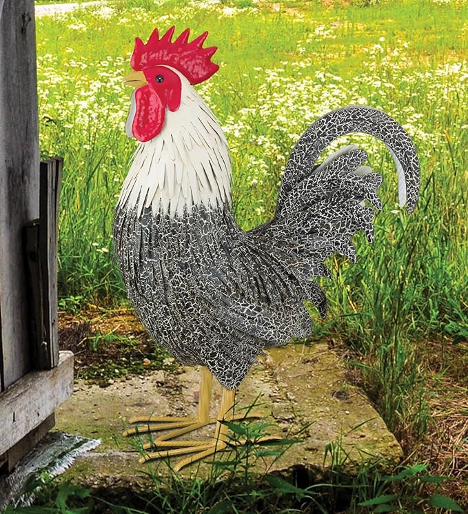 Regal Art & Gift Handcrafted Metal Rooster Statue, Weather-Resistant Farmhouse Yard Art, Indoor/Outdoor Garden Sculpture, Detailed Feather Design, Decorative Bird for Home & Garden, Murray, 20" Height