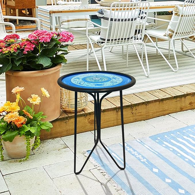 LIFFY Outdoor Side Tables, 12" Weather Resistant Small Balcony Table Patio Side Table, Indoor Small Round Home Decorative End Table, Plant Stands Table Outside, for Pool Beach Yard Balcony Garden