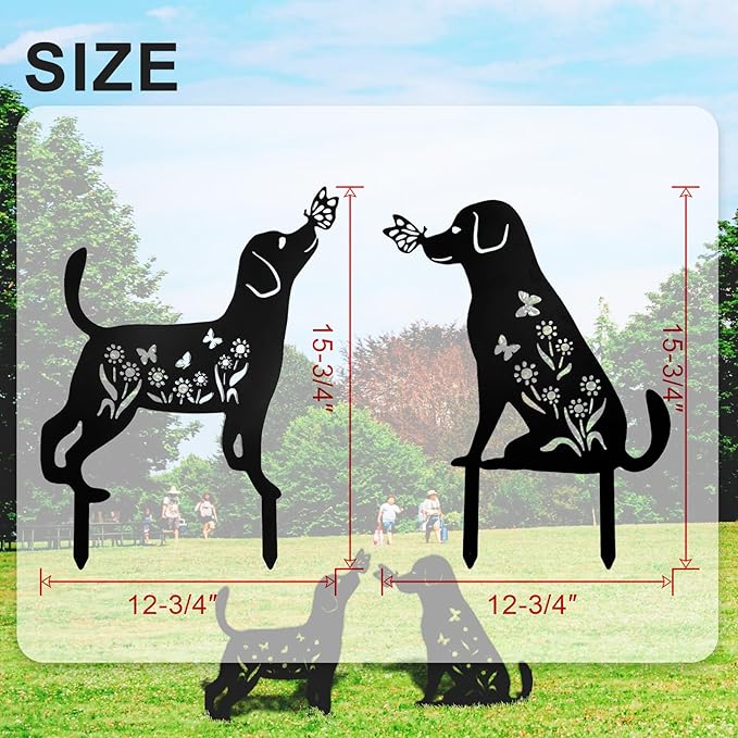 Decorative Garden Stakes - 2 Pack 15" Rust-Resistant Metal Dog Silhouette Outdoor Decor, Corten Steel Puppy Yard Art with Easy Installation for Gardens, Patios & Walkways (Black Lab Design)